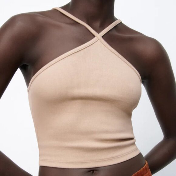 ZARA TAN CROP TOP STRAPPY SIZE SMALL - Picture 1 of 5